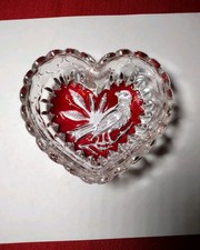 RARE Vintage Hofbauer Byrdes Red Bird Cranberry Crystal HeartShaped Trinket Bowl picture