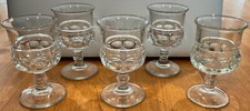 MCM 50S IMPERIAL GLASS KINGS CROWN CLEAR THUMBPRINT MINI STEMMED CORDIALS 4+1 picture