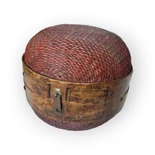 Chinese Vintage Woven Basket Hat Box In Gorgeous Red Tone picture