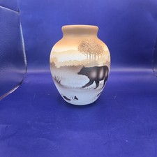 Cedar Mesa Native American Handmade Pottery Vase Signed w Bear, Tracks & A Eagle picture