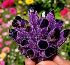 300G+Rare Dark Purple Quartz Cluster Raw Rock Amethyst Geode Home Reiki Decor picture
