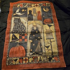 Good Witch Debbie Mumm Halloween Flag Pumpkins Black Cat Hanging Pocket Vintage picture