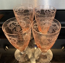 4- Fostoria Versailles Pink Iced Tea Juice Goblet Cup Glass 6” Tall Etch VINTAGE picture