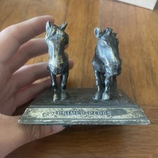 Antique Cast Metal Primes Spark Plugs Advertising Two Horse Figural Paperweight picture