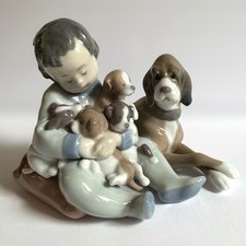 Vtg Lladro New Playmates 5456 Antonio Ramos Boy With Puppies Dog Figurine Spain picture