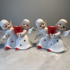 Vtg 1950s Shafford Japan porcelain Starred Angel Candle Holder Set of 2 Read picture