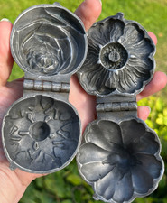 2 Antique Rose Flower Ice Cream Pewter Molds Hinge Mold 2 Types of Roses Schall picture