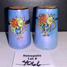 Blue Lusterware Floral Salt & Pepper Shakers Vintage Japan picture