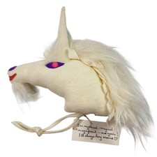 Vintage 1981 Marjorie Ellin Felt Unicorn Plush Head Hanging Decor White 80s Tag picture