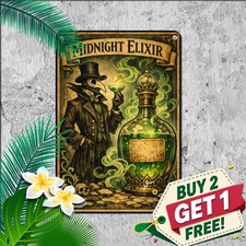 Skeletal Alchemist Apothecary Elixir Sign Vintage Dark Gothic Metal Plaque 8x12 picture