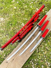 3 PC New Katana Ying Yang Japanese Samurai Sword Set with Stand Color Red picture