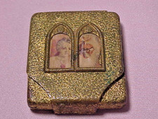 WWI Folding Pocket Shrine St Anthony Figurine & Amethyst Bead Rosary picture