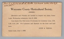 1908 Worcester County Horticultural Society Postcard Adin Hixon Trolley Route picture