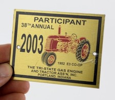 2003 TRI STATE GAS & ENGINE TRACTOR SHOW BRASS PLATE PLAQUE SIGN 1952 E3 CO-OP picture