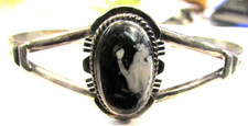 Vintage NAVAJO LARSON L LEE Sterling Silver White Buffalo Cuff Bracelet picture