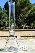 16 Inch Big Showerhead Perc Glass Bong Quality Tobacco Smoking Water Pipe Hookah picture