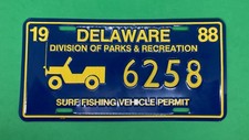 Delaware 1988 Surf Fishing Vehicle Permit License Plate #6258 Hard to find picture