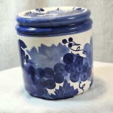 Hand Painted DesignPac Ceramic Canister Sapphire Blue Grape Vine Pattern 5
