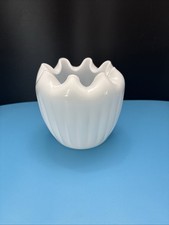 Vintage Rose Bowl Milk Glass Vase Crimped Ruffled Planter picture