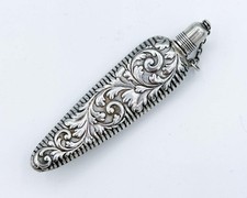 Ornate Antique Sterling Silver Repousse Chatelaine Perfume Scent laydown Bottle picture