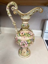16” vintage Ardalt Fiori Antico Capodimonte Hand Painted Pitcher Floral Gilt picture