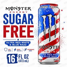Monster Energy Ultra Red White & Blue Razz Zero Sugar New Flavor 16 oz Can picture