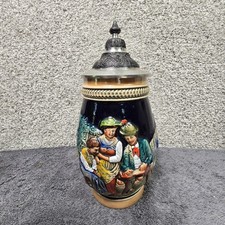Vintage Handarbeit German Lidded Beer Stein Relief Tavern Scene Medium Germany picture
