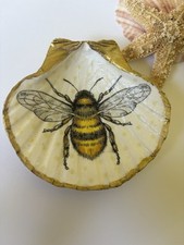 Queen Bee Trinket Holder/Ring Dish Decoupaged Seashell Gift Idea Nature Lover picture