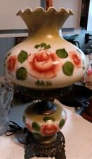 Vintage Handpainted GWTW Globe Hurricane Elec Parlor Lamp W Roses  19