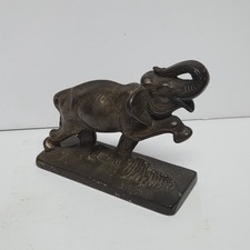 Stomping Elephant Trunk Up Figurine Paperweight Cast Metal Very Heavy picture