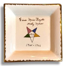 1965 OES Eastern Star Ashtray Worthy Matron Ceramic Dish Gold Trim Vintage picture
