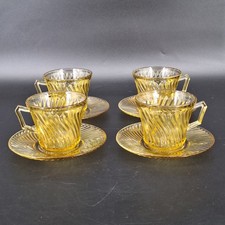 4 Vintage Federal Glass Diana Amber Depression Glass Cup and Saucer picture
