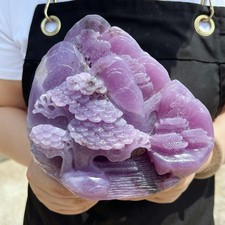 3.9LB Natural Purple Lepidolite Crystal Carved Quartz landscape painting Reiki picture