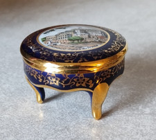 Vintage L'imoges France Trinket Box Cobalt Blue w/Gold Trim Monaco Palace,2 1/4