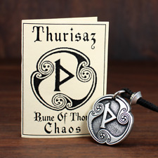 Pewter Thurisaz Thor Rune Pendant Norse Talisman Protection Amulet Necklace picture
