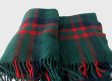 Vintage Gap Wool Throw Blanket Green Red Tartan Plaid Made in England 66