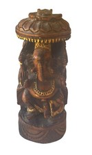 Hand-Carved Wooden Ganesh/Ganapati 6.25” Figure/Statue/Murti Under Canopy- India picture