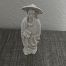 Vintage Asian Chinese Scholar Figurine Ivory Glazed Ceramic Man Conical Hat picture
