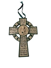 Irish Blessing Celtic Cross Angel Cherub Shamrock Wall Hanging Green 6.5” picture