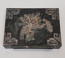 Vintage Copper Verdigris and Silver Inca Modern Table Box 1960s picture