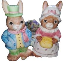 VTG Lefton Mr Mrs Bunny Rabbit Piggy Bank Ceramic 1990 Keepsakes  picture