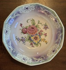 Vintage Germany Lusterware Serving Bowl With Floral Design 9”D picture