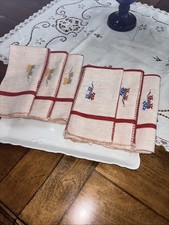 Antique Vintage French Métis Towel/napkins Torchon Red Stripe Patina Set Of 6 picture
