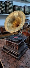 Antique HMV Gramophone Fully Functional working Phonograph, win-up record player picture