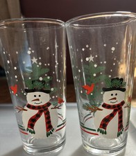 2- Vintage KIG Indonesia Christmas/ Holiday Snowman Tumblers Drinking Glasses picture