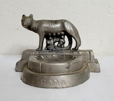 Vtg Souvenir Metal Building Monument Roma Wolf Ashtray Romulus Remus Rome Signed picture