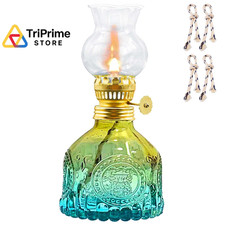 Igtazy Vintage Oil Lamp for Indoor Use,Gradient Color Glass Kerosene Blue picture