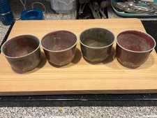 4 Japanese Mashiko Oribe ceramic tea cups picture