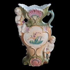 Antique Hand Painted Porcelain Cherub Angel Vase 8