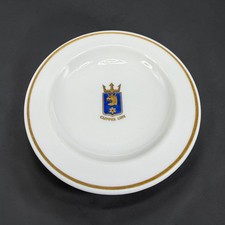 Rorstrand Sverige Clipper Line Porcelain Butter Pat Coaster White Gold Trim 3in picture